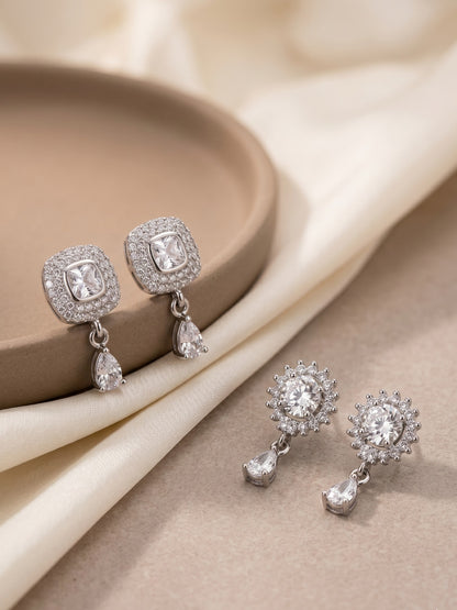 Elegant Sparkling Stone Stud Earrings Combo for Women and Girls