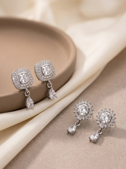Elegant Sparkling Stone Stud Earrings Combo for Women and Girls