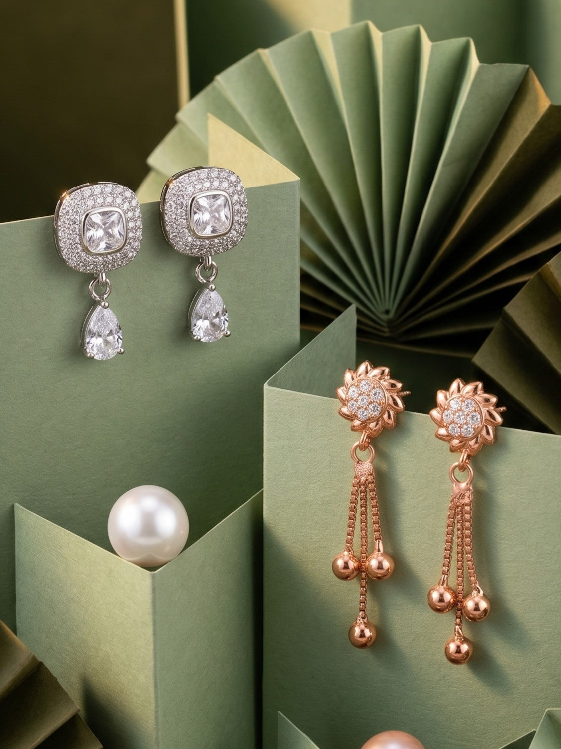 Elegant Sparkling Stone Stud Earrings Combo for Women and Girls