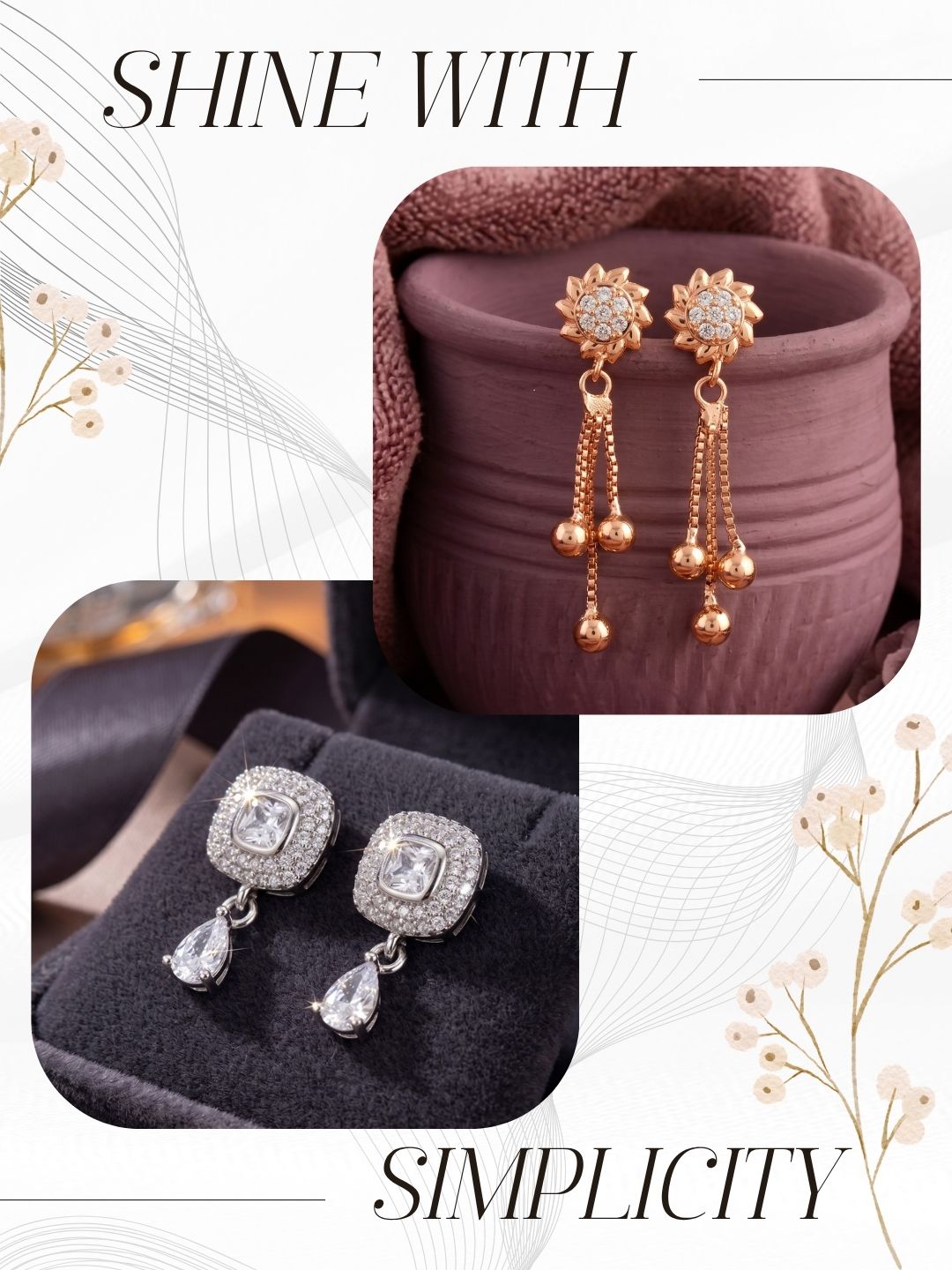 Elegant Sparkling Stone Stud Earrings Combo for Women and Girls