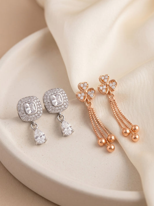 Elegant Sparkling Stone Stud Earrings Combo for Women and Girls