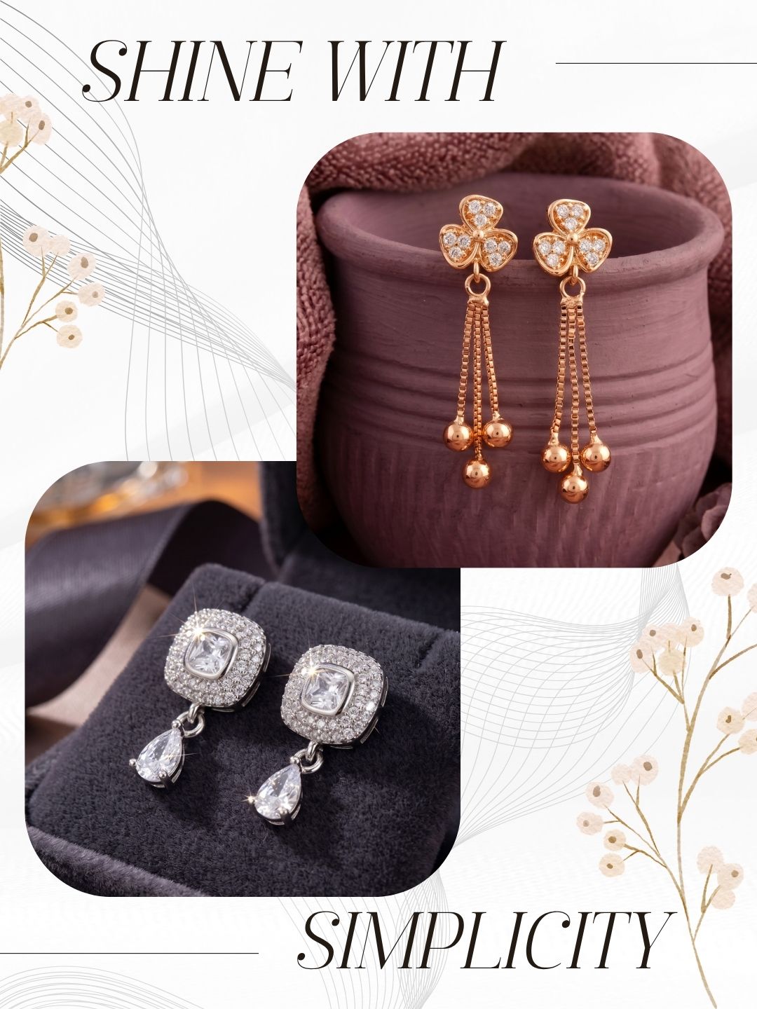 Elegant Sparkling Stone Stud Earrings Combo for Women and Girls