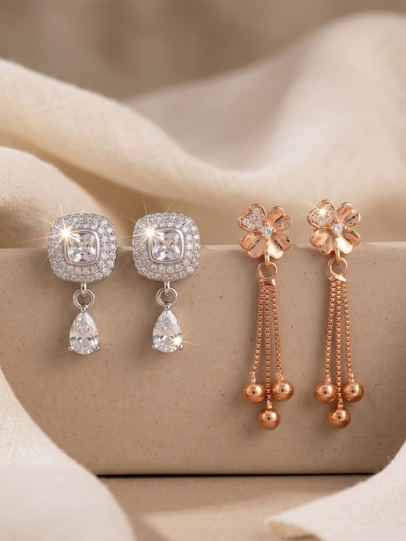 Elegant Sparkling Stone Stud Earrings Combo for Women and Girls