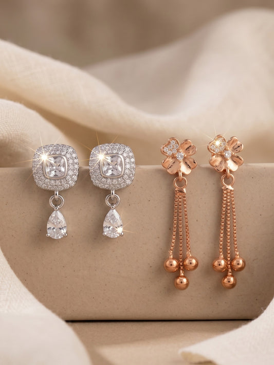 Elegant Sparkling Stone Stud Earrings Combo for Women and Girls