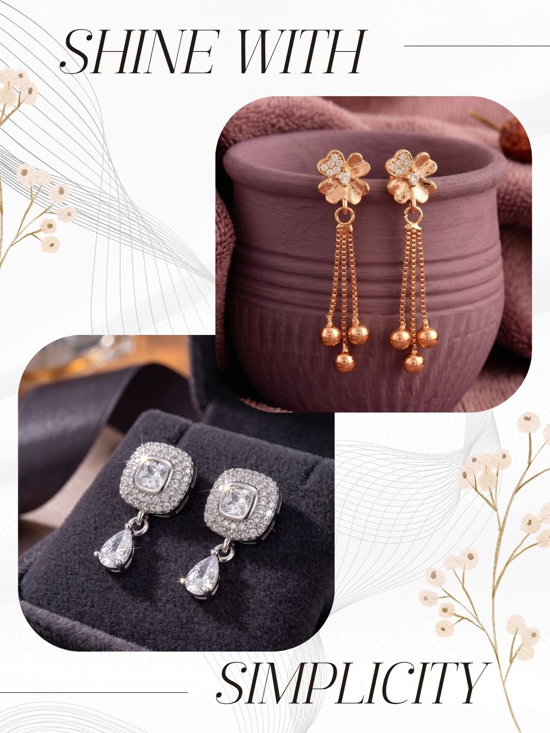 Elegant Sparkling Stone Stud Earrings Combo for Women and Girls