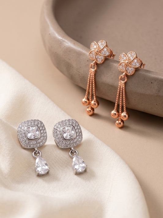 Elegant Sparkling Stone Stud Earrings Combo for Women and Girls