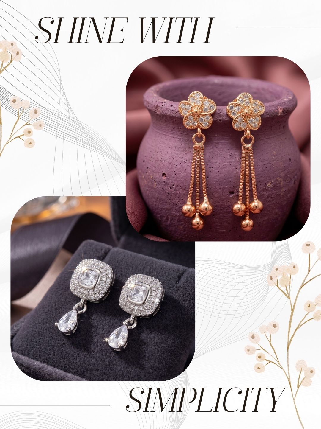 Elegant Sparkling Stone Stud Earrings Combo for Women and Girls