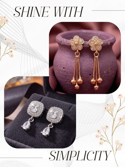 Elegant Sparkling Stone Stud Earrings Combo for Women and Girls