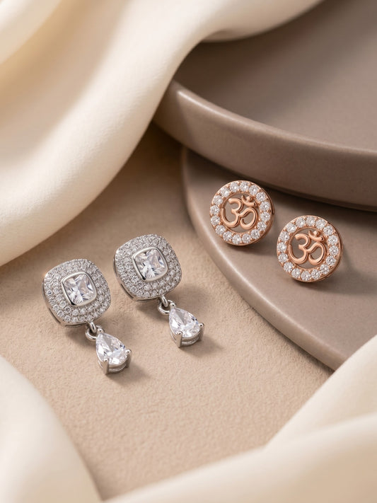 Elegant Sparkling Stone Stud Earrings Combo for Women and Girls