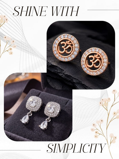 Elegant Sparkling Stone Stud Earrings Combo for Women and Girls