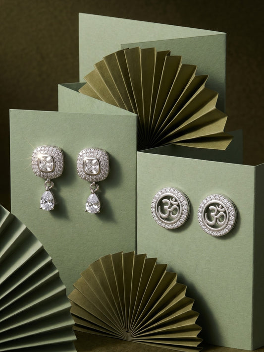 Elegant Sparkling Stone Stud Earrings Combo for Women and Girls