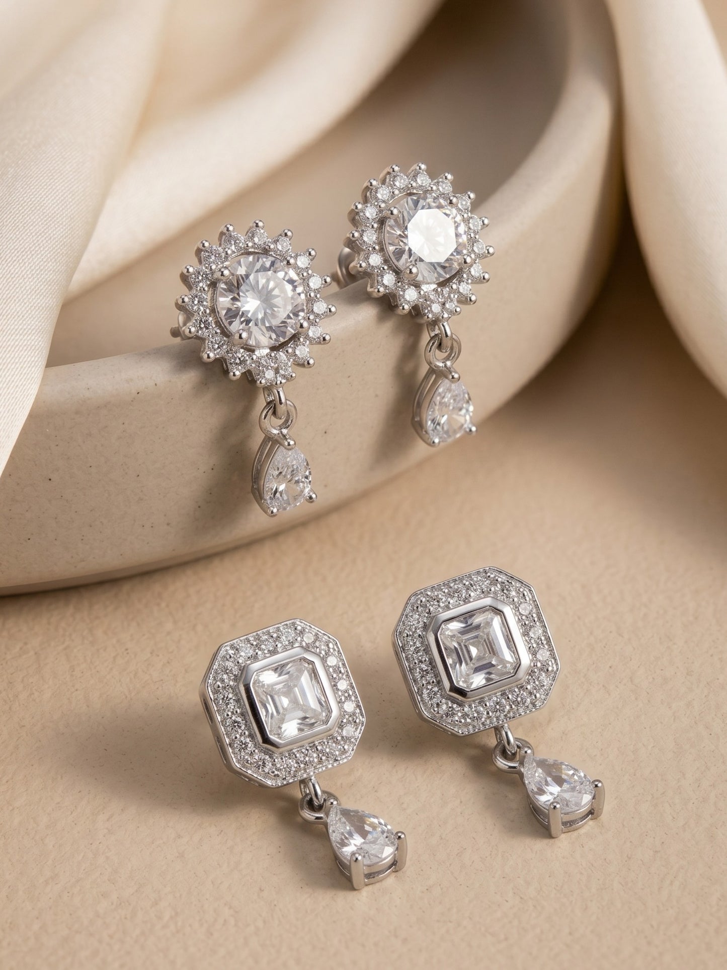 Elegant Sparkling Stone Stud Earrings Combo for Women and Girls
