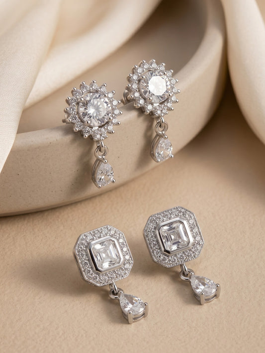Elegant Sparkling Stone Stud Earrings Combo for Women and Girls