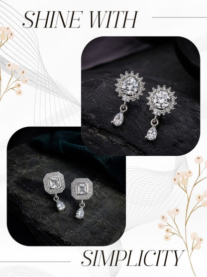 Elegant Sparkling Stone Stud Earrings Combo for Women and Girls