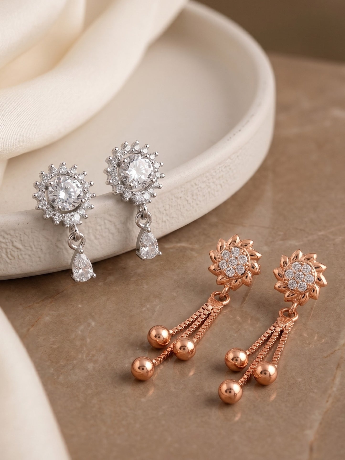 Elegant Sparkling Stone Stud Earrings Combo for Women and Girls