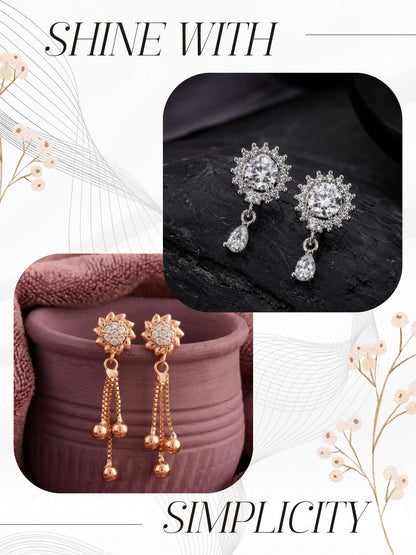 Elegant Sparkling Stone Stud Earrings Combo for Women and Girls
