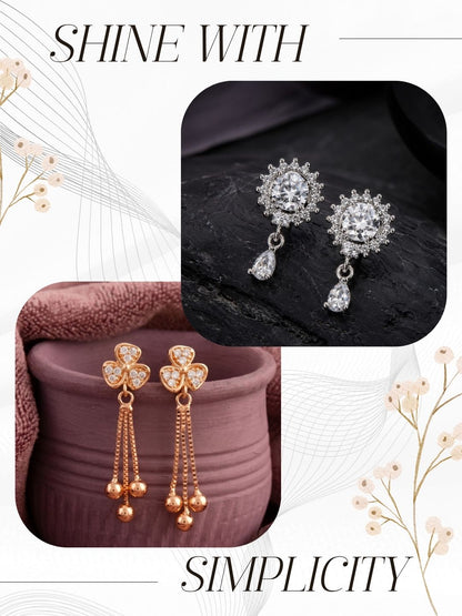 Elegant Sparkling Stone Stud Earrings Combo for Women and Girls