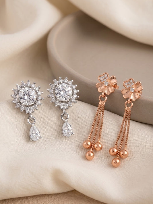 Elegant Sparkling Stone Stud Earrings Combo for Women and Girls
