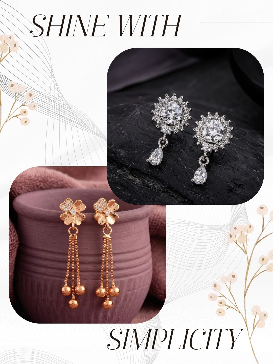 Elegant Sparkling Stone Stud Earrings Combo for Women and Girls