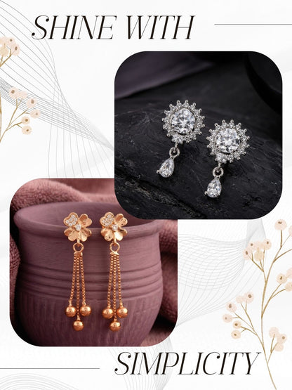 Elegant Sparkling Stone Stud Earrings Combo for Women and Girls