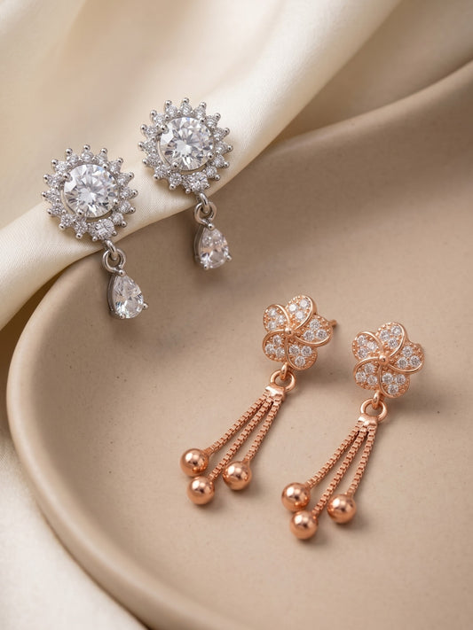 Elegant Sparkling Stone Stud Earrings Combo for Women and Girls