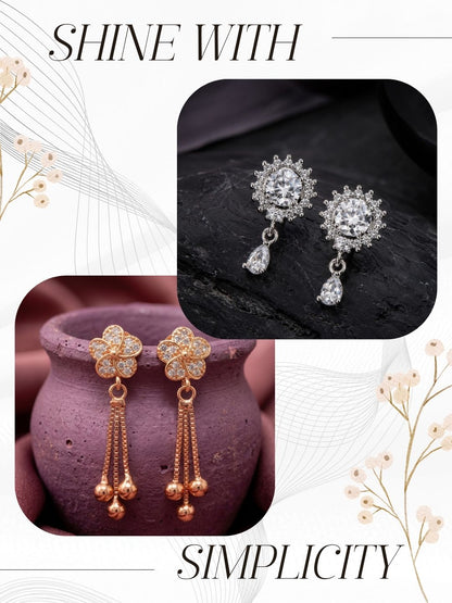 Elegant Sparkling Stone Stud Earrings Combo for Women and Girls