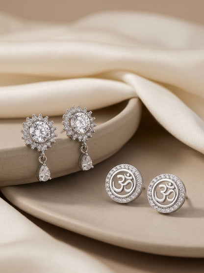 Elegant Sparkling Stone Stud Earrings Combo for Women and Girls