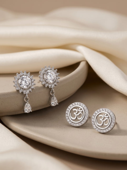 Elegant Sparkling Stone Stud Earrings Combo for Women and Girls