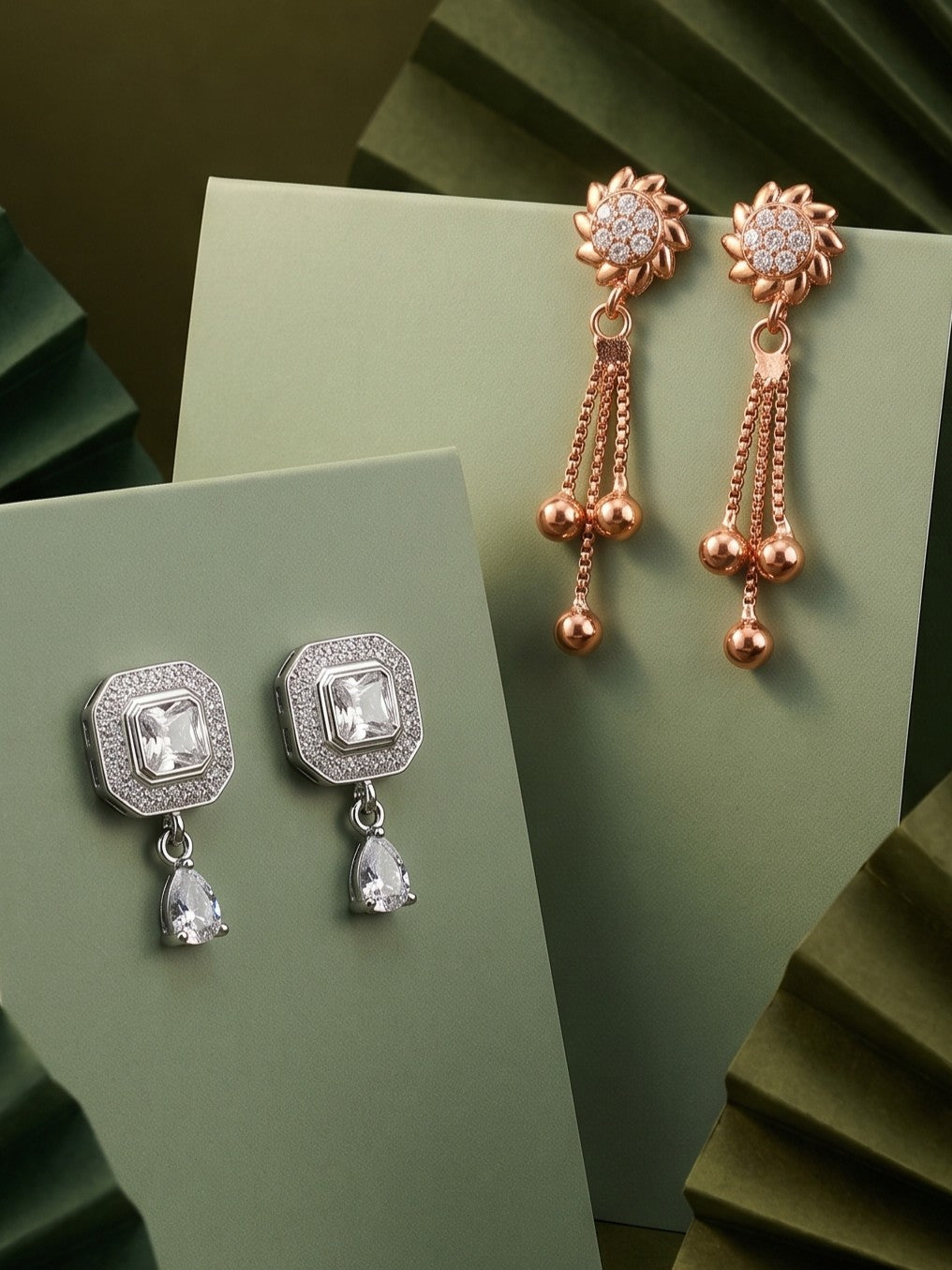 Elegant Sparkling Stone Stud Earrings Combo for Women and Girls