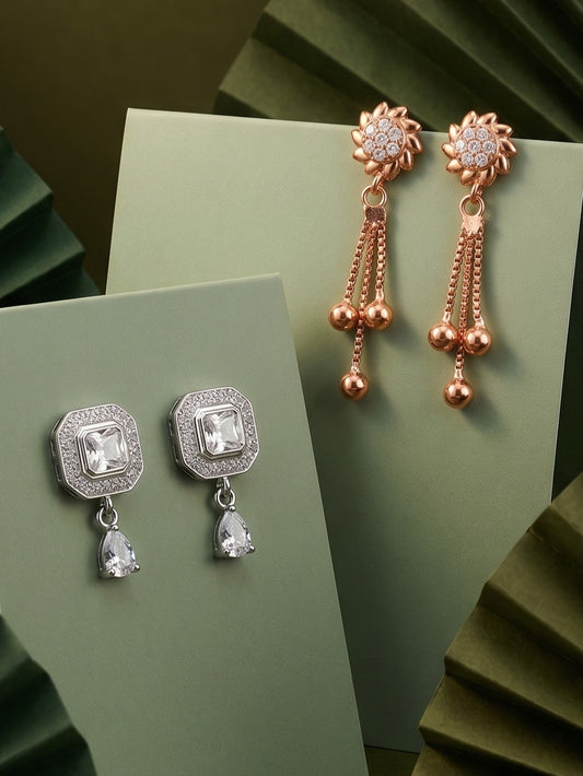 Elegant Sparkling Stone Stud Earrings Combo for Women and Girls