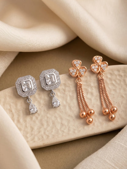 Elegant Sparkling Stone Stud Earrings Combo for Women and Girls