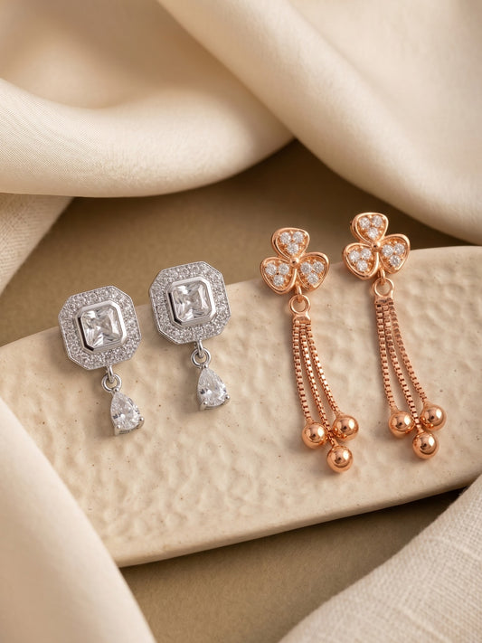 Elegant Sparkling Stone Stud Earrings Combo for Women and Girls