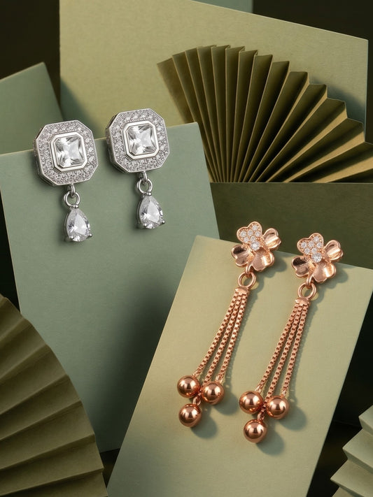 Elegant Sparkling Stone Stud Earrings Combo for Women and Girls