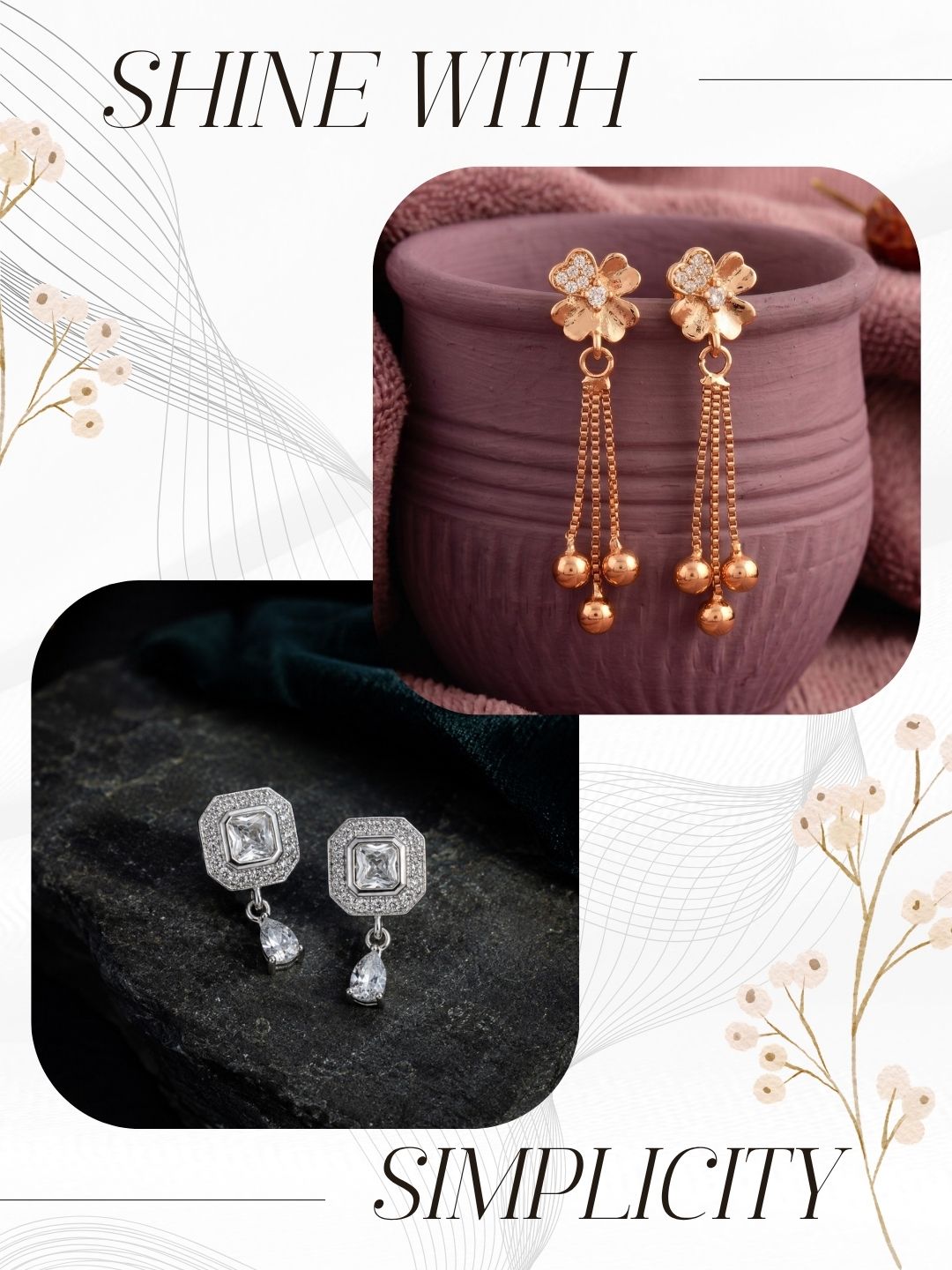 Elegant Sparkling Stone Stud Earrings Combo for Women and Girls