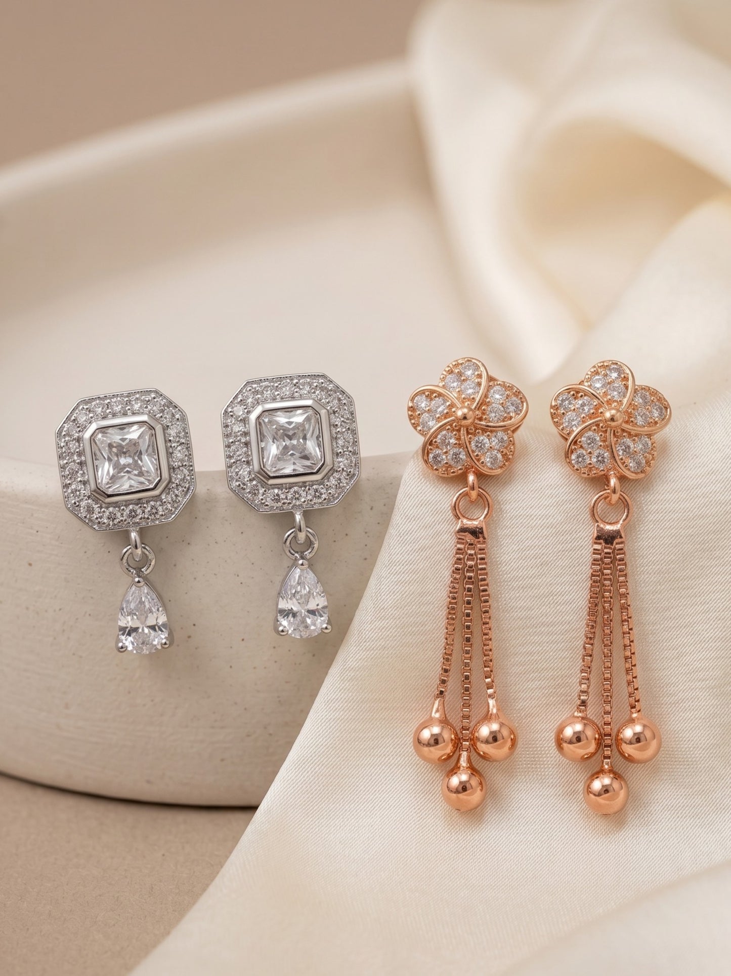 Elegant Sparkling Stone Stud Earrings Combo for Women and Girls