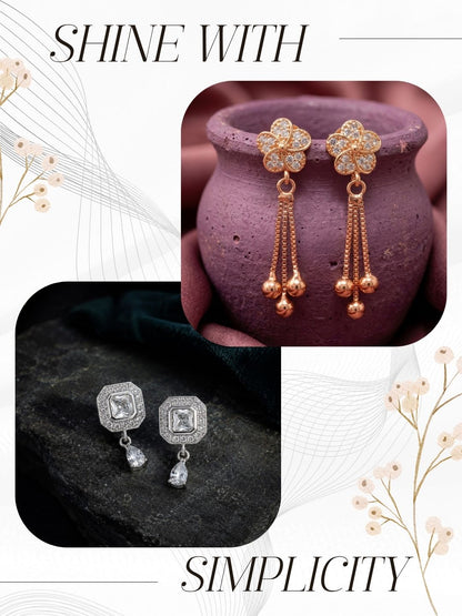 Elegant Sparkling Stone Stud Earrings Combo for Women and Girls