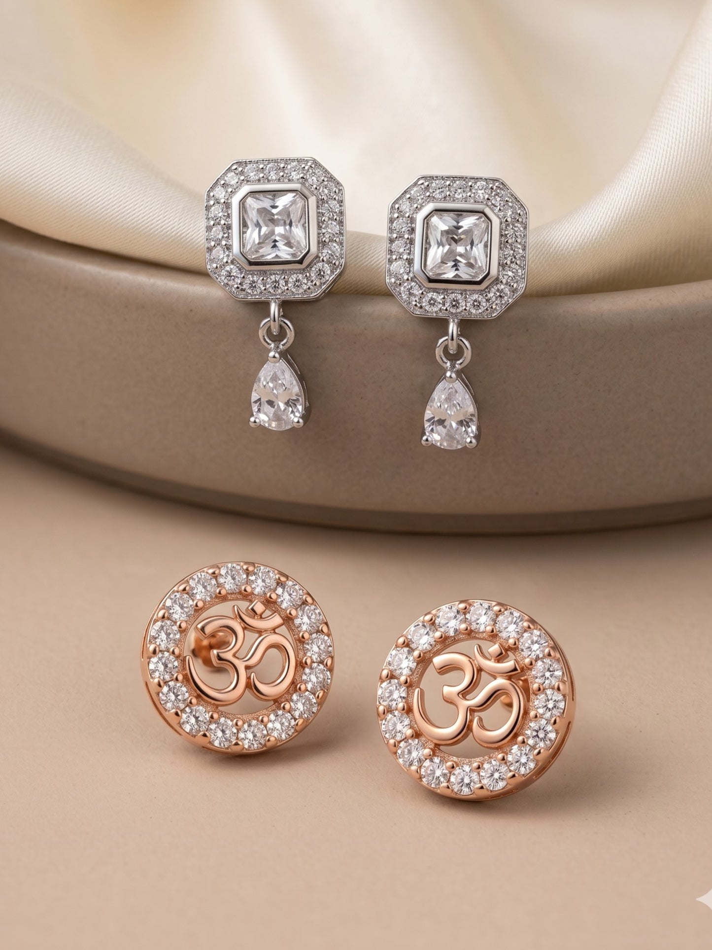 Elegant Sparkling Stone Stud Earrings Combo for Women and Girls