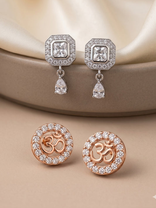 Elegant Sparkling Stone Stud Earrings Combo for Women and Girls