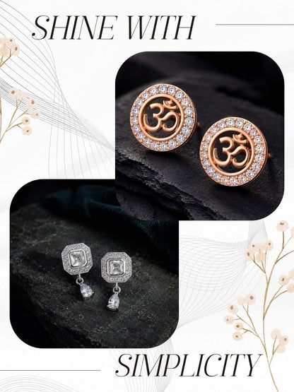 Elegant Sparkling Stone Stud Earrings Combo for Women and Girls