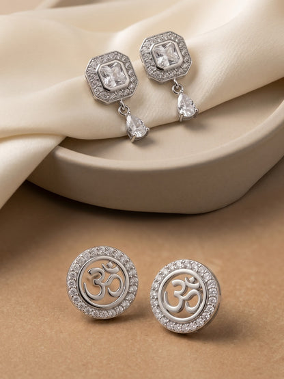 Elegant Sparkling Stone Stud Earrings Combo for Women and Girls
