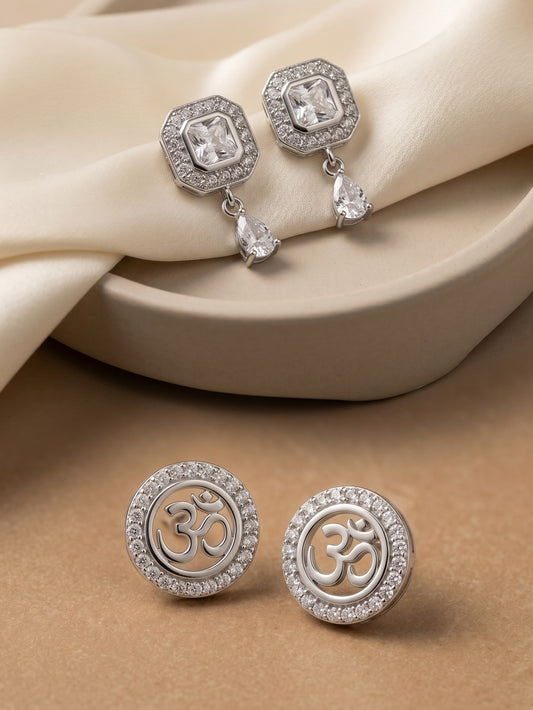 Elegant Sparkling Stone Stud Earrings Combo for Women and Girls