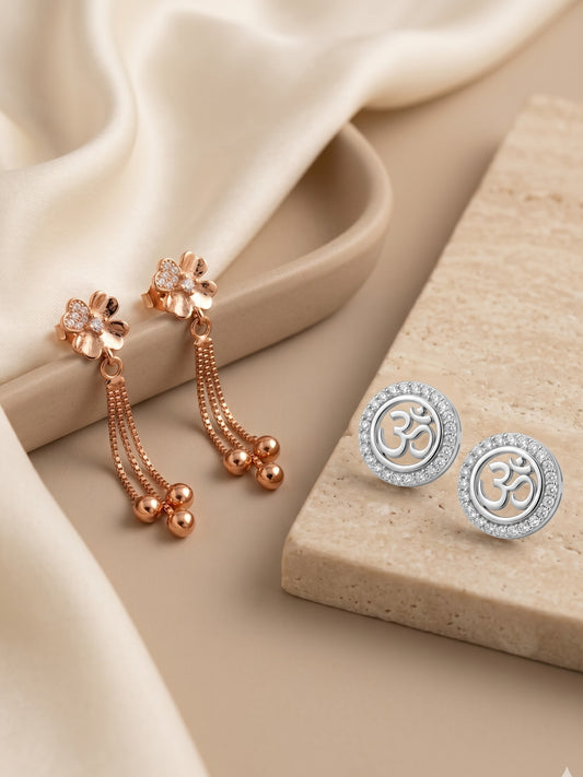 Elegant Sparkling Stone Stud Earrings Combo for Women and Girls