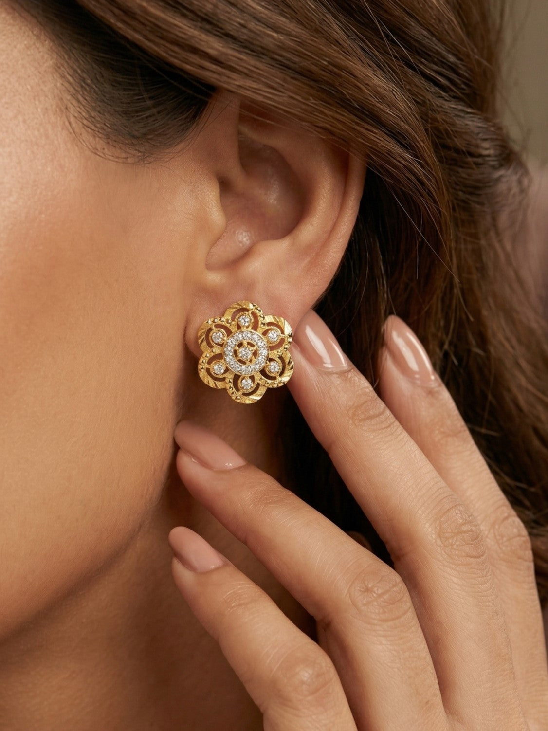 Gold-Toned Stone Stud Earrings with Elegant Finish for Women and Girls