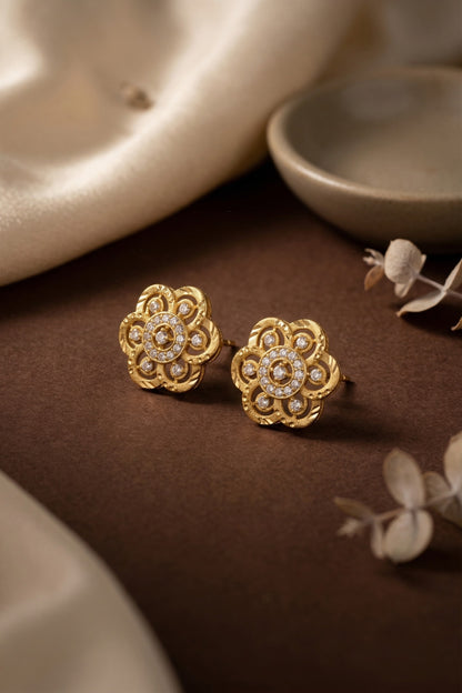Gold-Toned Stone Stud Earrings with Elegant Finish for Women and Girls