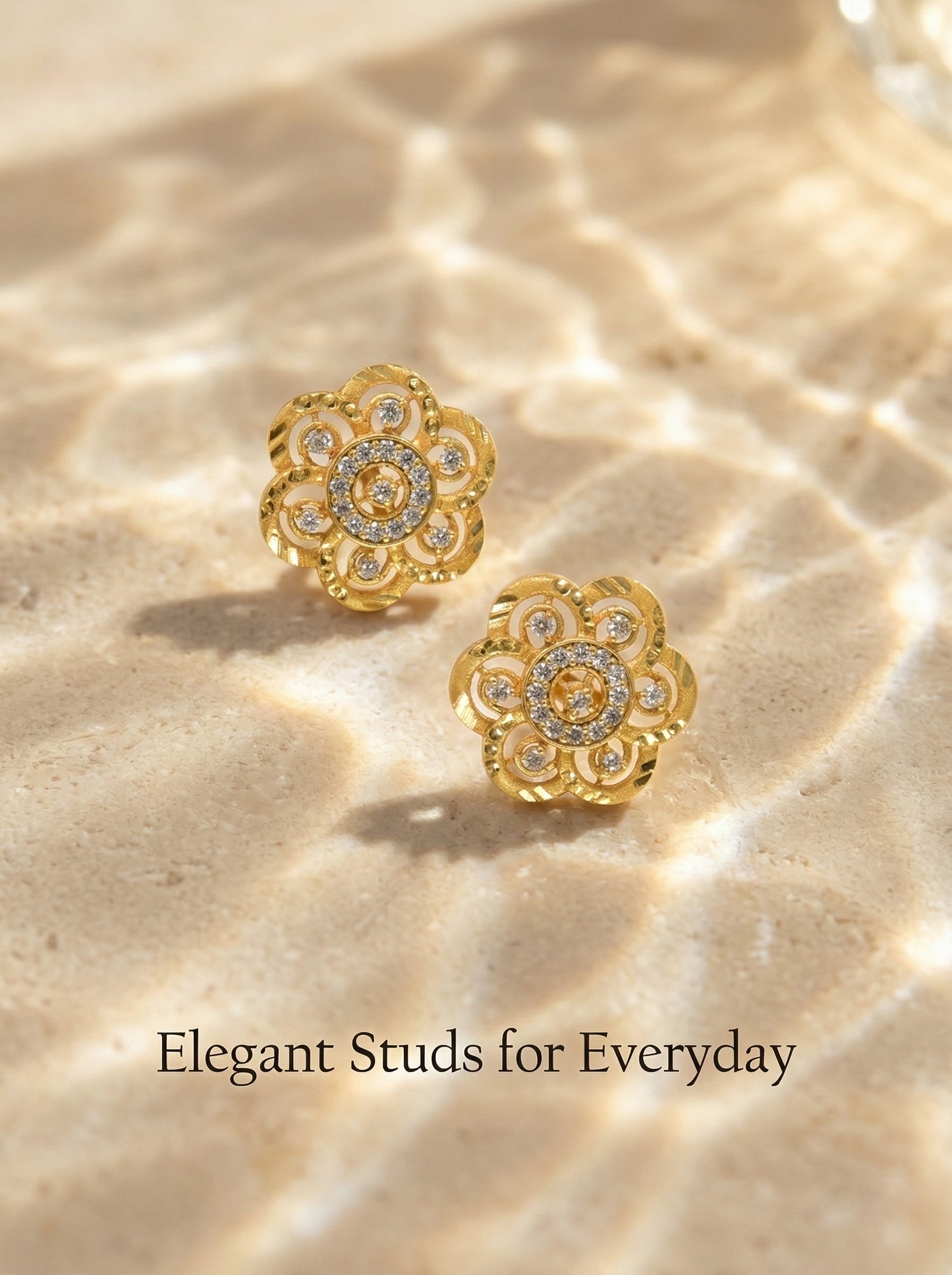 Gold-Toned Stone Stud Earrings with Elegant Finish for Women and Girls