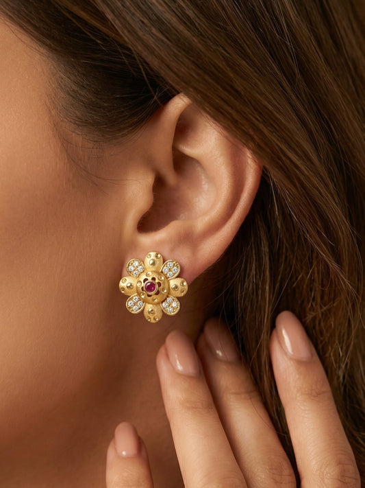 Gold-Toned Stone Stud Earrings with Elegant Finish for Women and Girls