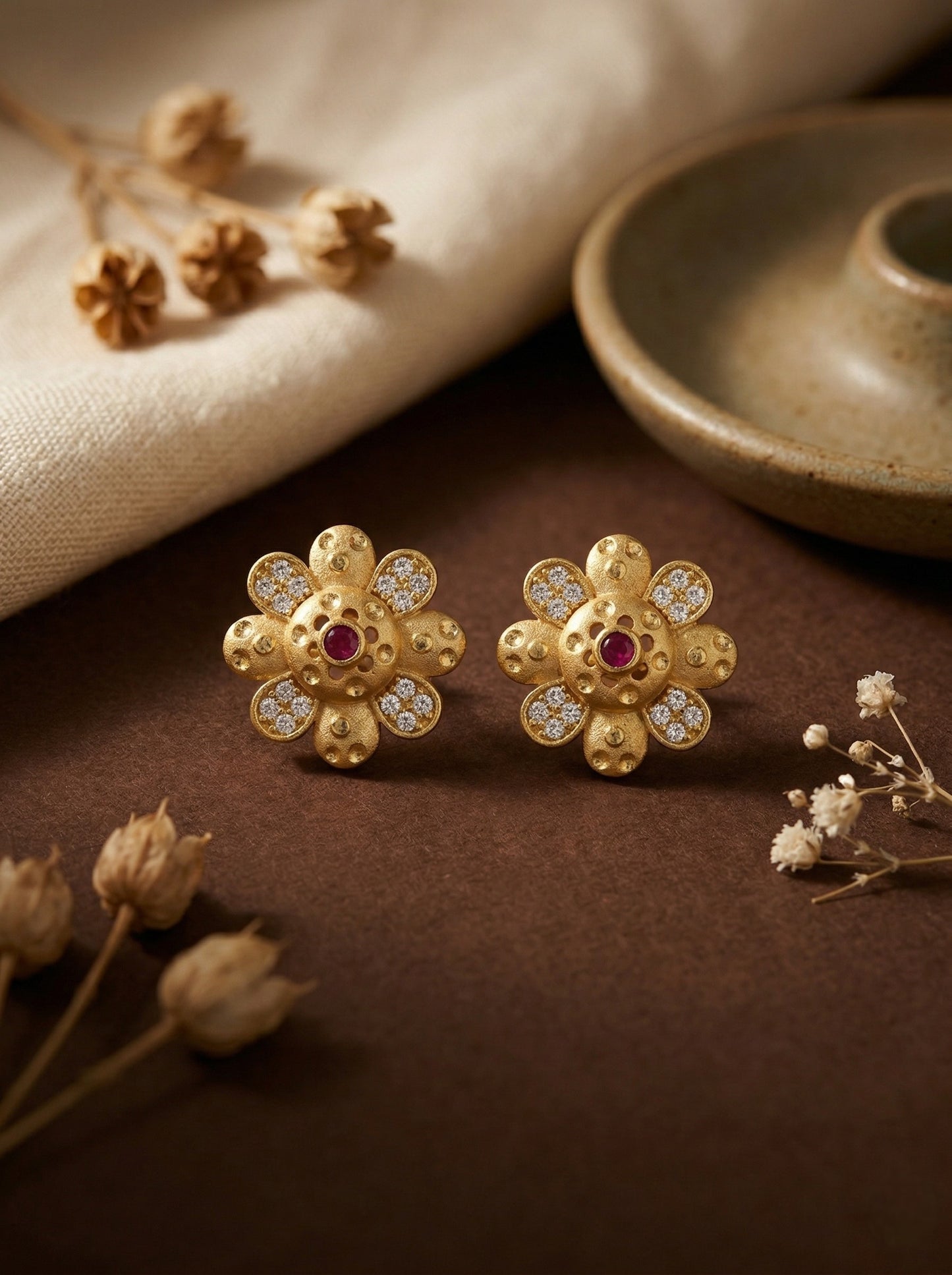 Gold-Toned Stone Stud Earrings with Elegant Finish for Women and Girls