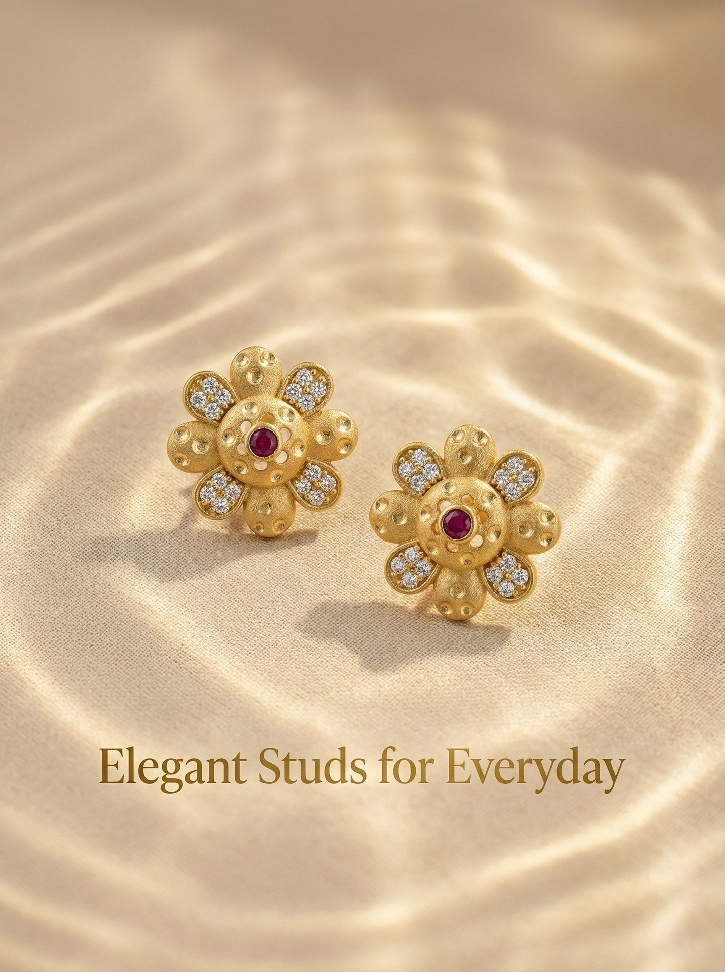 Gold-Toned Stone Stud Earrings with Elegant Finish for Women and Girls
