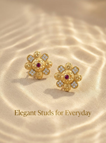 Gold-Toned Stone Stud Earrings with Elegant Finish for Women and Girls