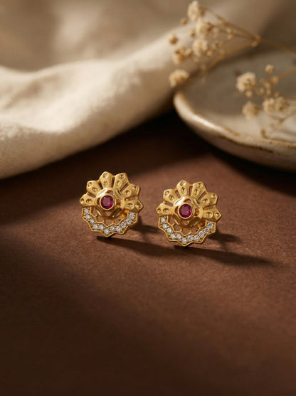 Gold-Toned Stone Stud Earrings with Elegant Finish for Women and Girls